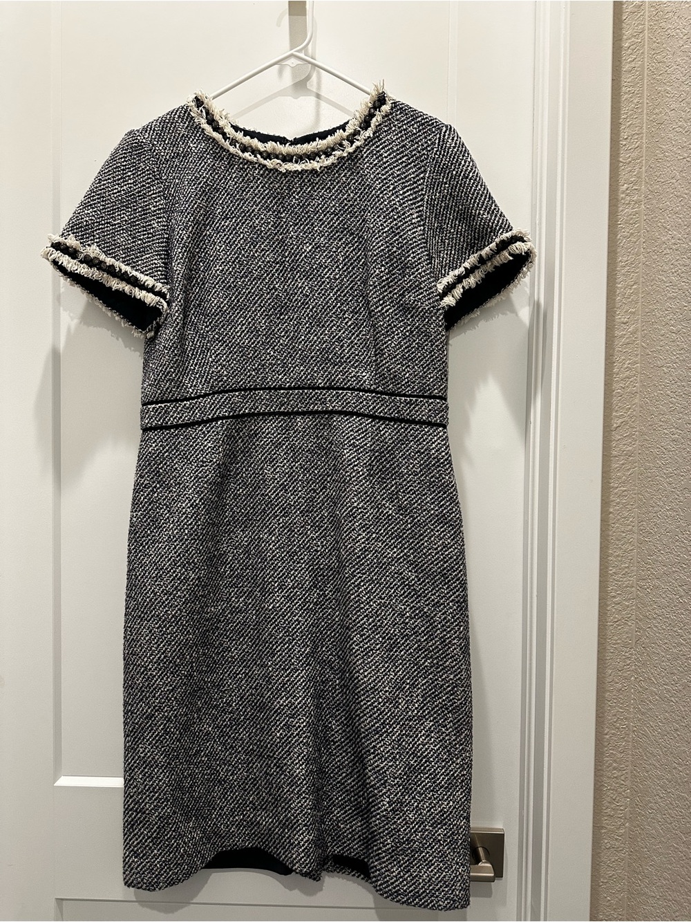 Tory Burch Navy and White Tweed Short-Sleeve Dress Size 14